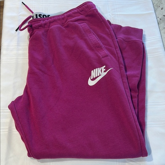 Nike Purple Club Fleece Sweatpants with Drawstring Fold Over Branded Waistband - Picture 1 of 2